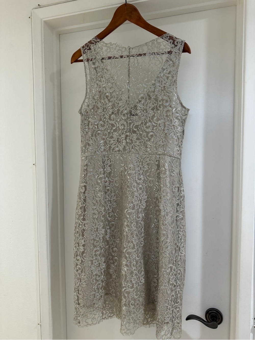 BCBGMaxAzria Silver Lace Sleeveless Midi Dress